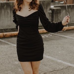 Black Sweetheart Dress with Billowy Sleeves - Small